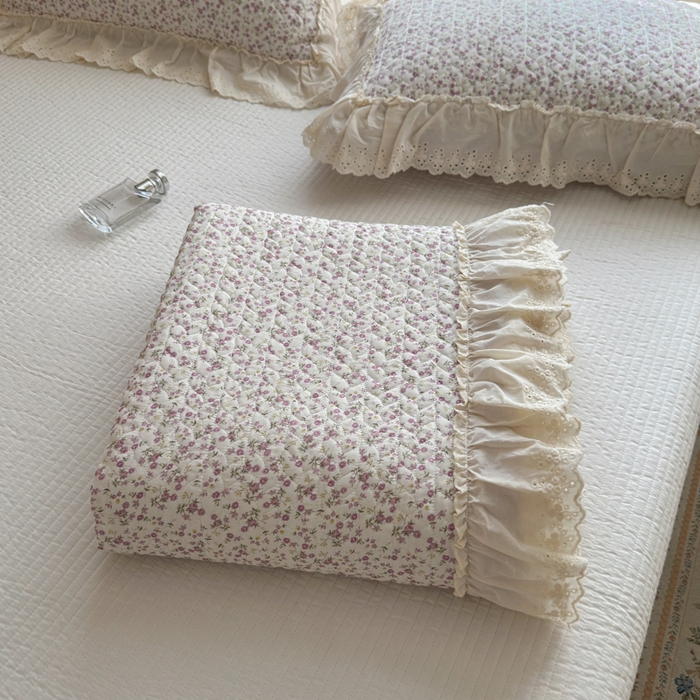 91家纺网 家纺一手货源 找家纺 淑女公社家纺  2025春夏新款法式纯棉双层纱夏被床盖四件套 悦颜 紫