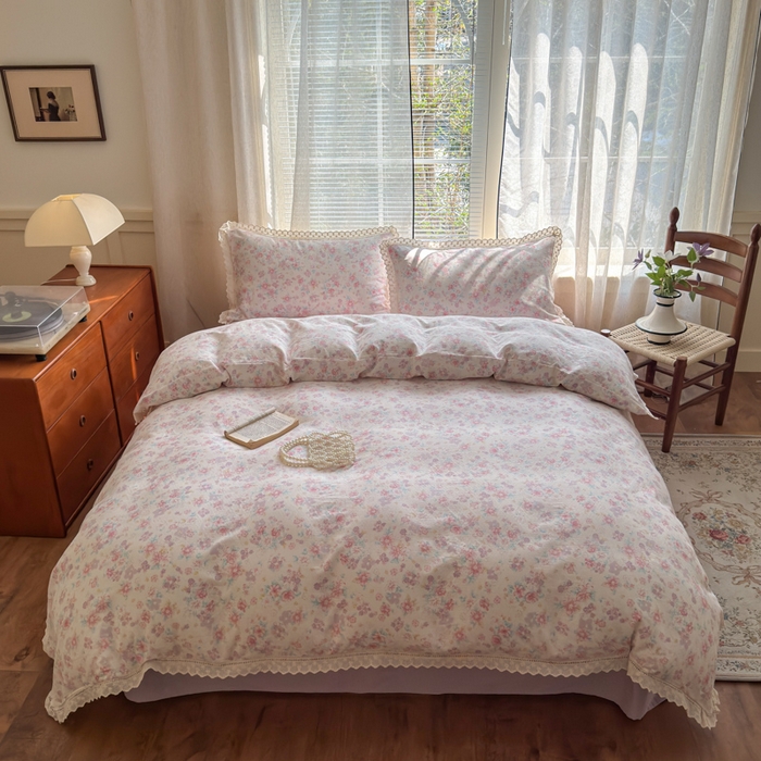 91家纺网 家纺一手货源 找家纺 曼之夏 2025新款A类全棉双层纱花边四件套 丽莎