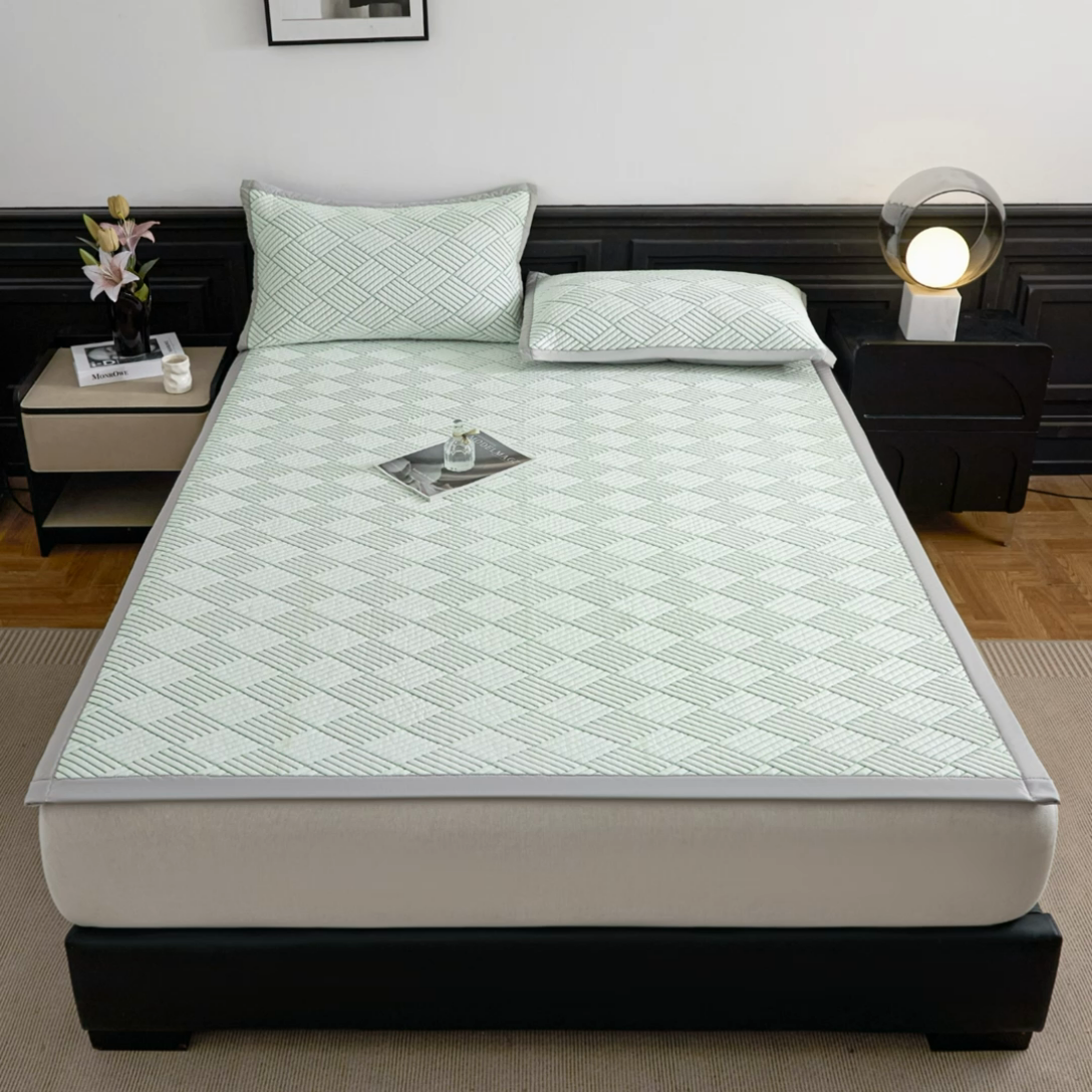 91家纺网 家纺一手货源 找家纺 欧邦 2025新款外贸热销加厚菱形Pe中分子凉感豆豆软席 菱形-绿 床席款