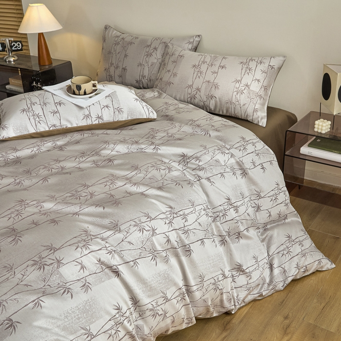 91家纺网 家纺一手货源 找家纺 琪格格纺织  2025新款色织天丝棉提花四件套 竹溪-咖