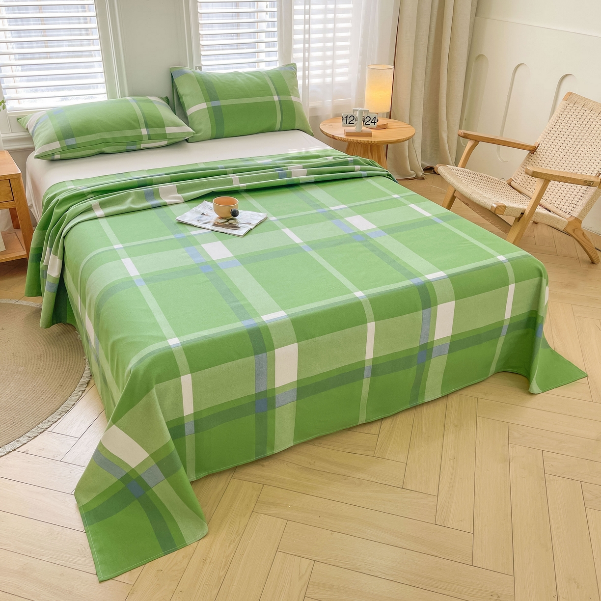 91家纺网 家纺一手货源 找家纺 美梦里 2025新款无印老粗布床单凉席席子 莉亚绿