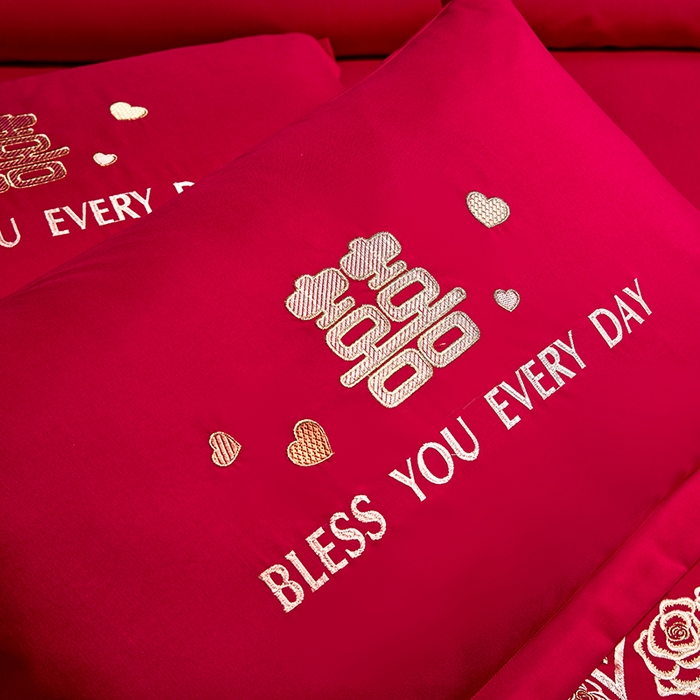 91家纺网 家纺一手货源 找家纺 晶缦家纺 2025新款喷气全棉13376婚庆绣花四件套 永结同心