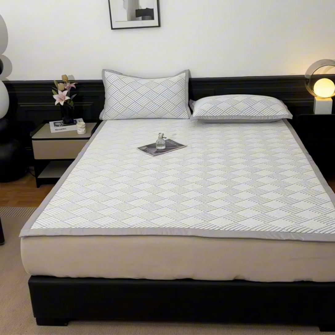 91家纺网 家纺一手货源 找家纺 欧邦 2025新款外贸热销加厚菱形Pe中分子凉感豆豆软席 菱形-灰 床席款