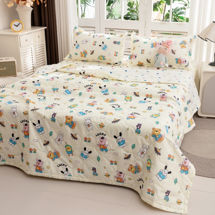 91家纺网 家纺一手货源 找家纺 乐居坊2025新款亲肤舒适印花芦荟棉夏凉被四件套 动物狂欢