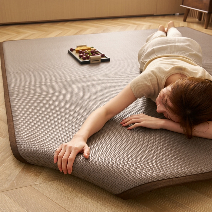 91家纺网 家纺一手货源 找家纺 锦丝钰床垫  2025新款高端Pe冷感藤席地铺垫 Pe灰咖