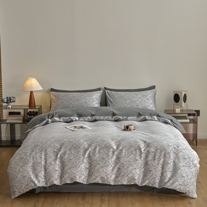 91家纺网 家纺一手货源 找家纺 琪格格纺织  2025新款色织天丝棉提花四件套 幻境-灰