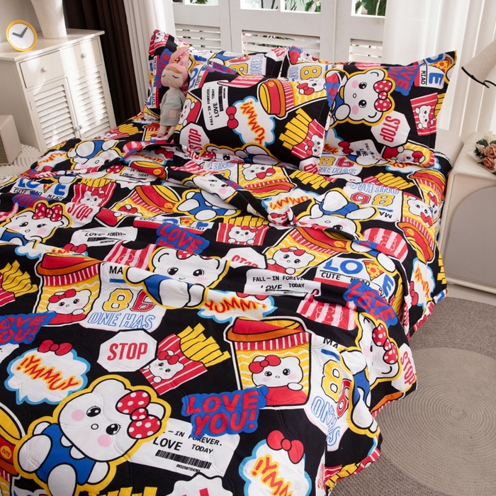 91家纺网 家纺一手货源 找家纺 乐居坊2025新款亲肤舒适印花芦荟棉夏凉被四件套 潮流凯蒂