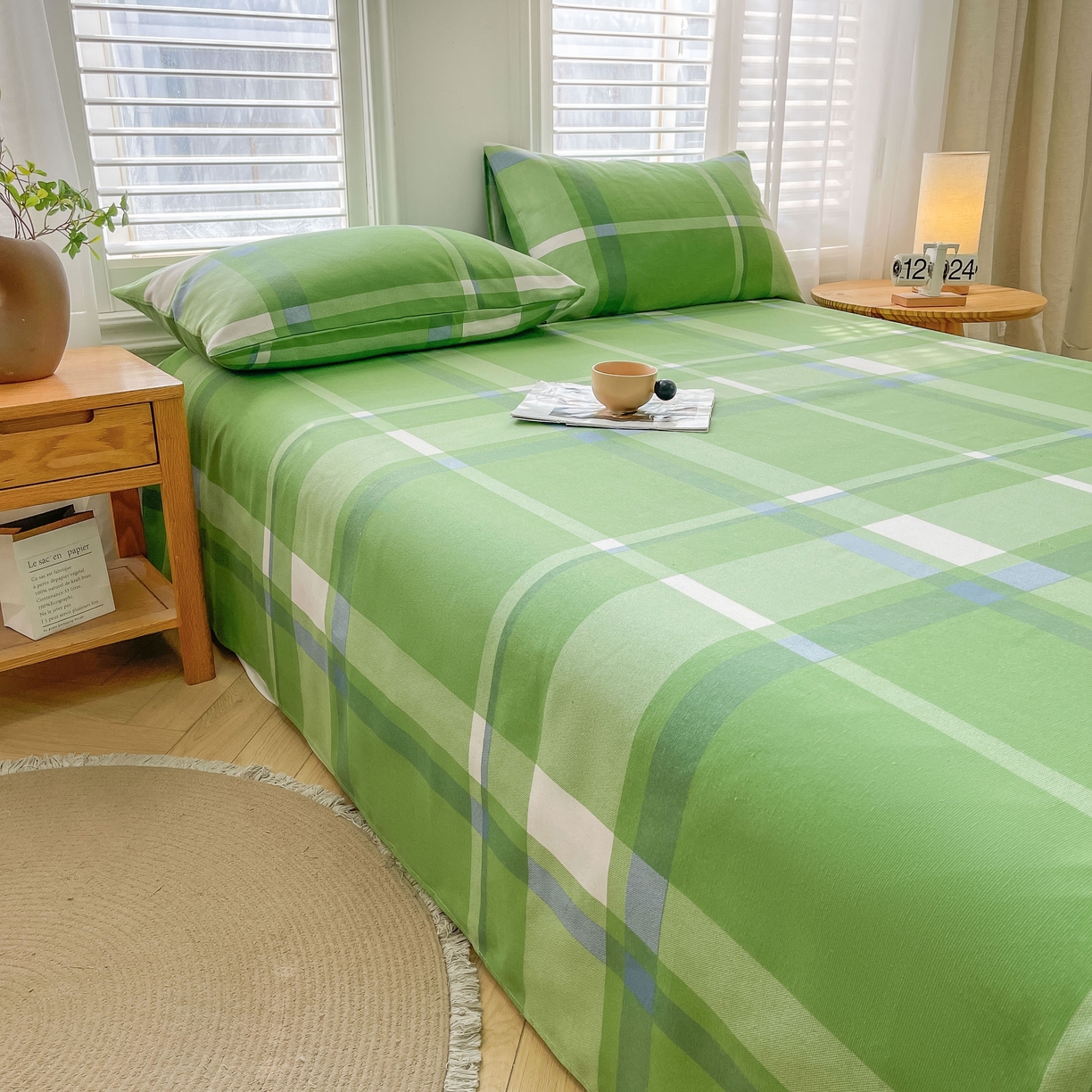 91家纺网 家纺一手货源 找家纺 美梦里 2025新款无印老粗布床单凉席席子 莉亚绿