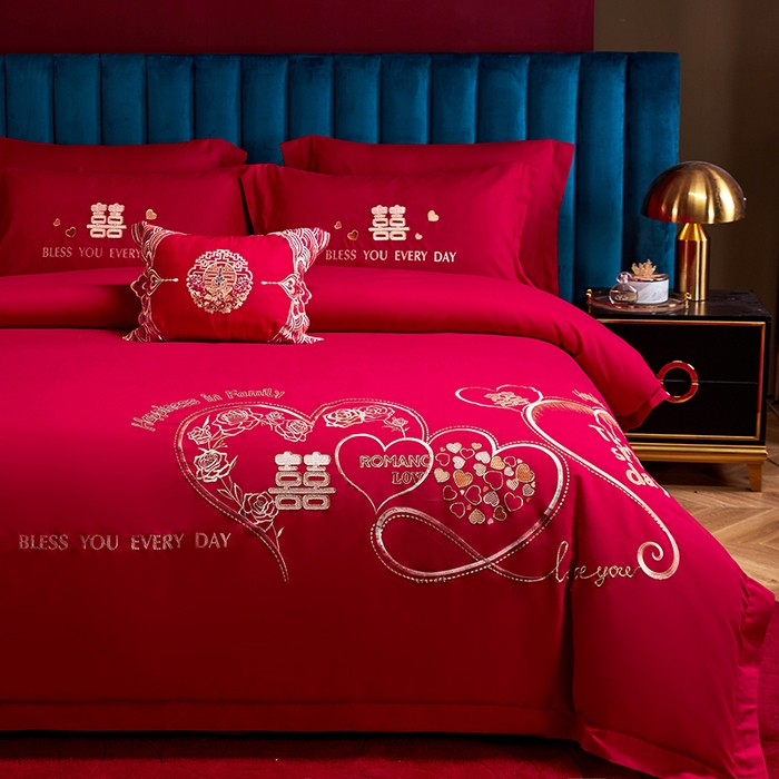 91家纺网 家纺一手货源 找家纺 晶缦家纺 2025新款喷气全棉13376婚庆绣花四件套 永结同心