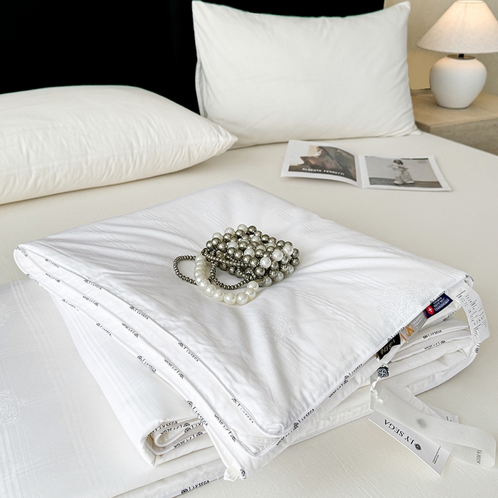 91家纺网 家纺一手货源 找家纺 茧羽世家 2025新款全棉软糯亲肤提花蚕丝夏被 如意 提花 白