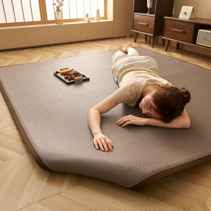 91家纺网 家纺一手货源 找家纺 锦丝钰床垫  2025新款高端Pe冷感藤席地铺垫 Pe灰咖