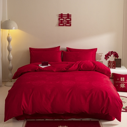 琪格格纺织 2025新款纯棉婚庆四件套结婚用品提花简约婚庆 花繁锦绣