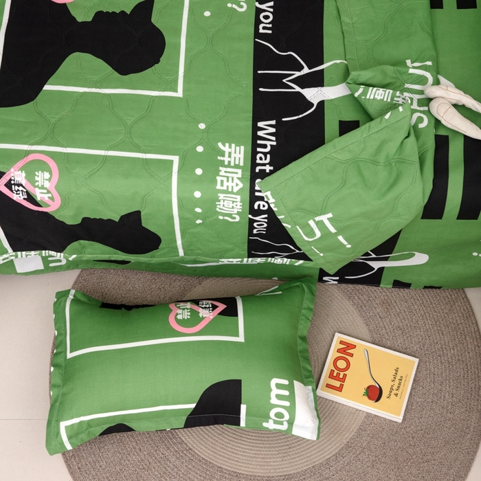 91家纺网 家纺一手货源 找家纺 乐居坊2025新款亲肤舒适印花芦荟棉夏凉被四件套 禁止蕉绿