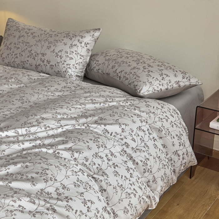 91家纺网 家纺一手货源 找家纺 琪格格纺织  2025新款色织天丝棉提花四件套 春絮-灰