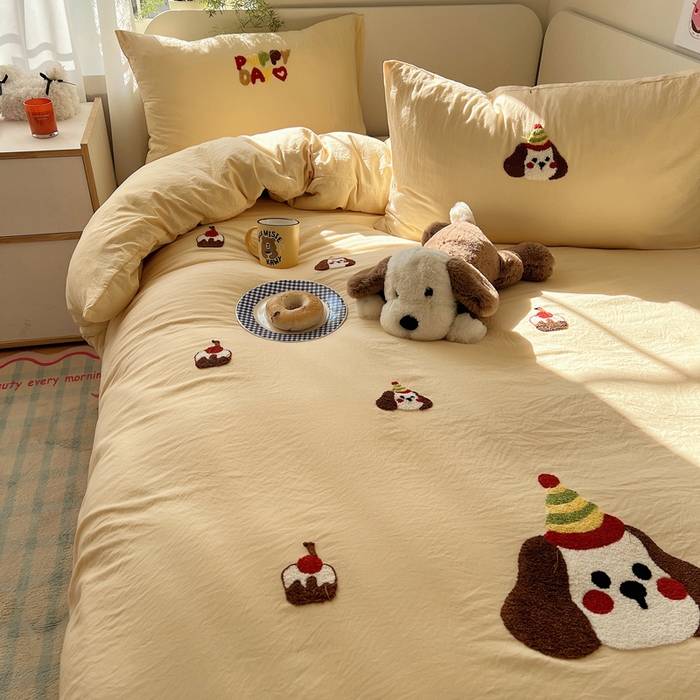 91家纺网 家纺一手货源 找家纺 （总）顾里家纺 2025新款ins韩系童趣毛巾绣云朵棉四件套