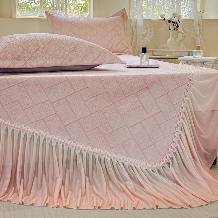 91家纺网 家纺一手货源 找家纺 棉生活家纺 2025新款高端款冰离子超软按摩凉席 方格-粉-床笠款