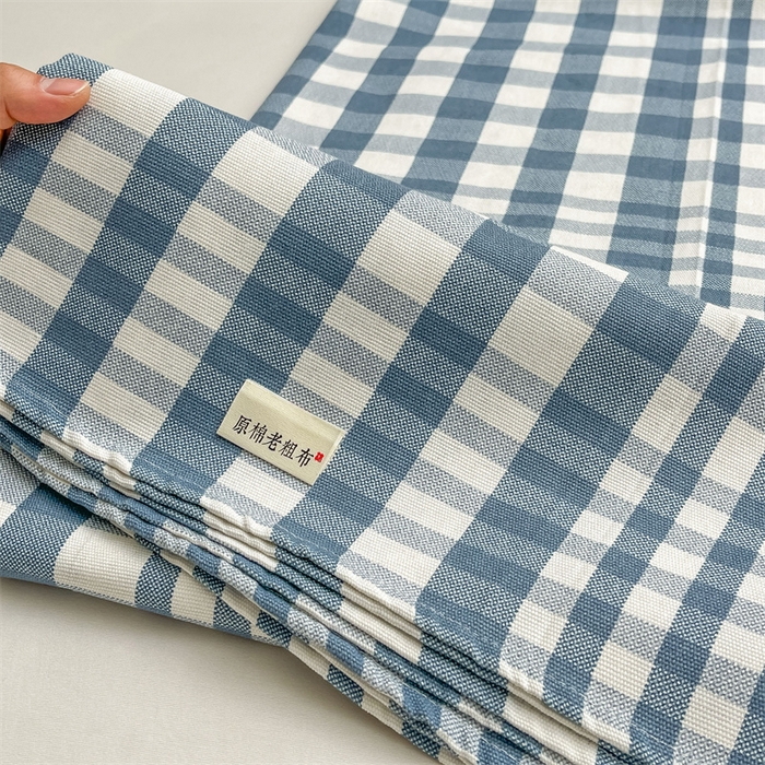 91家纺网 家纺一手货源 找家纺 美梦里 2025新款无印老粗布床单凉席席子 蓝小格