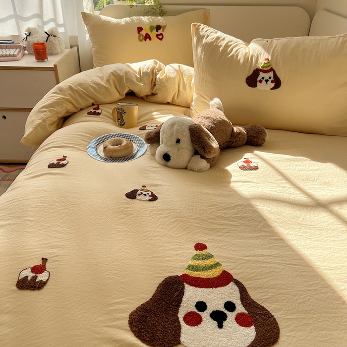 91家纺网 家纺一手货源 找家纺 （总）顾里家纺 2025新款ins韩系童趣毛巾绣云朵棉四件套