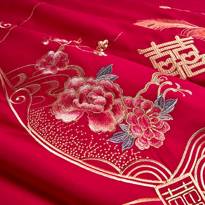 91家纺网 家纺一手货源 找家纺 晶缦家纺 2025新款喷气全棉13376婚庆绣花四件套 缘来是你