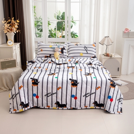 91家纺网 家纺一手货源 找家纺 乐居坊2025新款亲肤舒适印花芦荟棉夏凉被四件套 呆萌狗