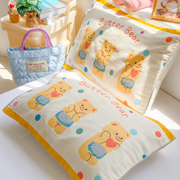 91家纺网 家纺一手货源 找家纺 美宜家 2025新款40*60儿童纯棉A类纱布枕巾乳胶专用高档枕巾 萌宠 一只