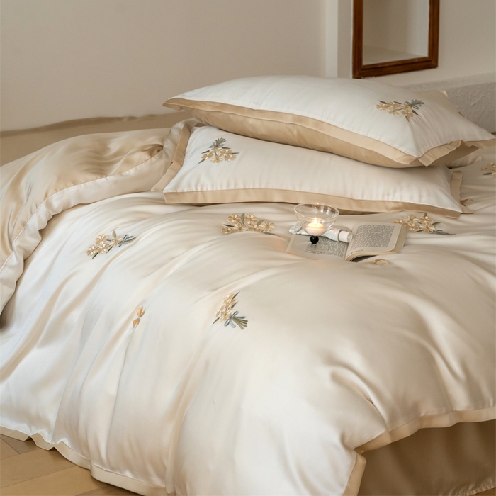 91家纺网 家纺一手货源 找家纺 FORTWO家纺原创设计（FOR TWO家纺） 2025新款60支兰精天丝毛巾绣四件套-断角款 小确幸