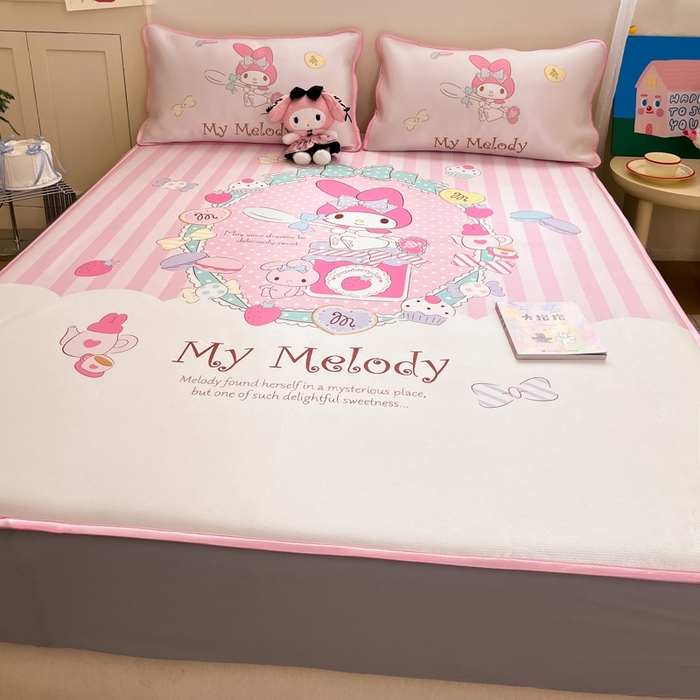 91家纺网 家纺一手货源 找家纺  博雅新款三丽欧A类大版数码印花1200D冰丝凉席-床笠款 魔法美乐蒂