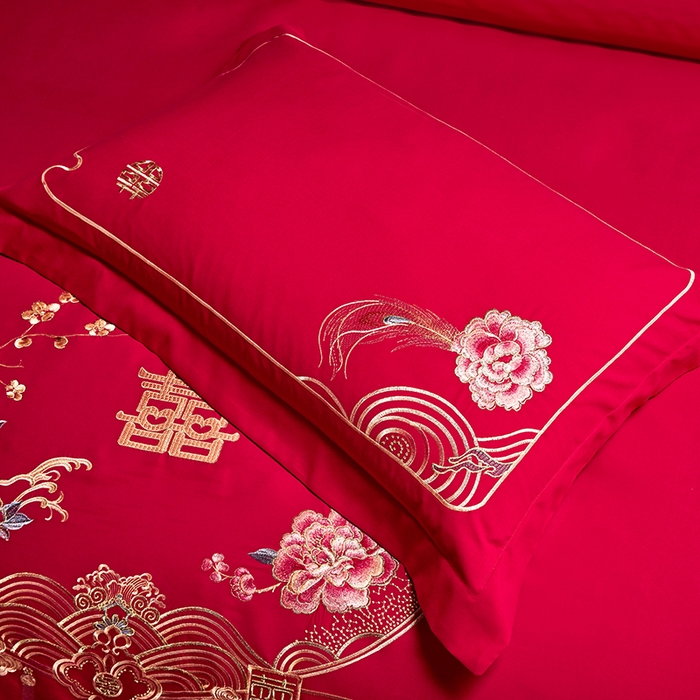 91家纺网 家纺一手货源 找家纺 晶缦家纺 2025新款喷气全棉13376婚庆绣花四件套 缘来是你