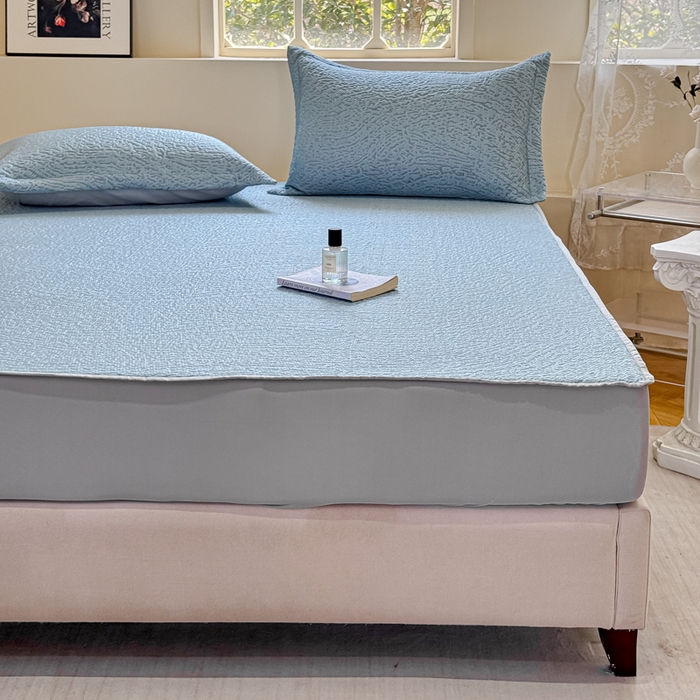 91家纺网 家纺一手货源 找家纺 棉生活家纺 2025新款高端款冰离子超软按摩凉席 豹纹-兰-床裙款