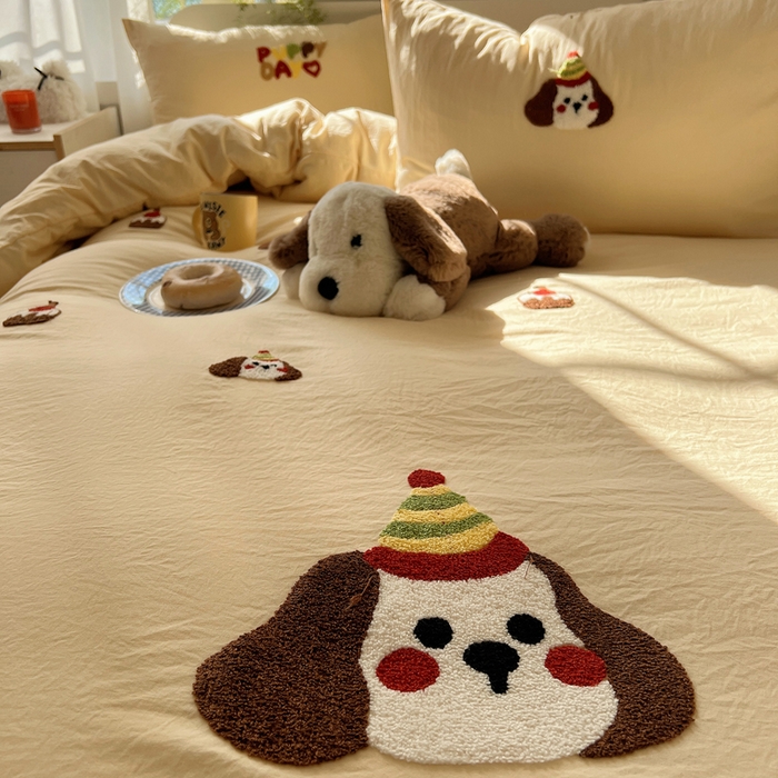 91家纺网 家纺一手货源 找家纺 （总）顾里家纺 2025新款ins韩系童趣毛巾绣云朵棉四件套