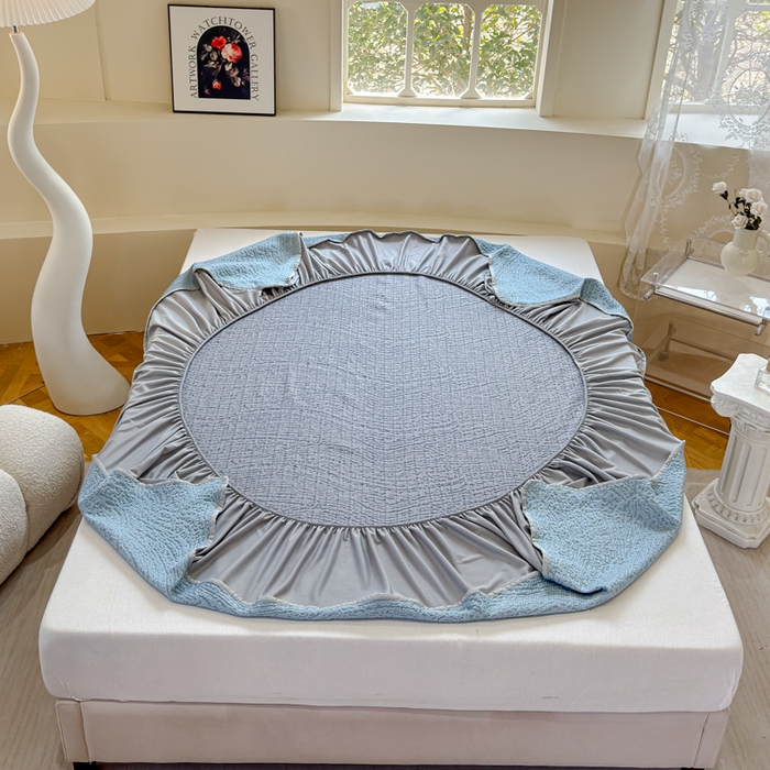 91家纺网 家纺一手货源 找家纺 棉生活家纺 2025新款高端款冰离子超软按摩凉席 豹纹-兰-床裙款