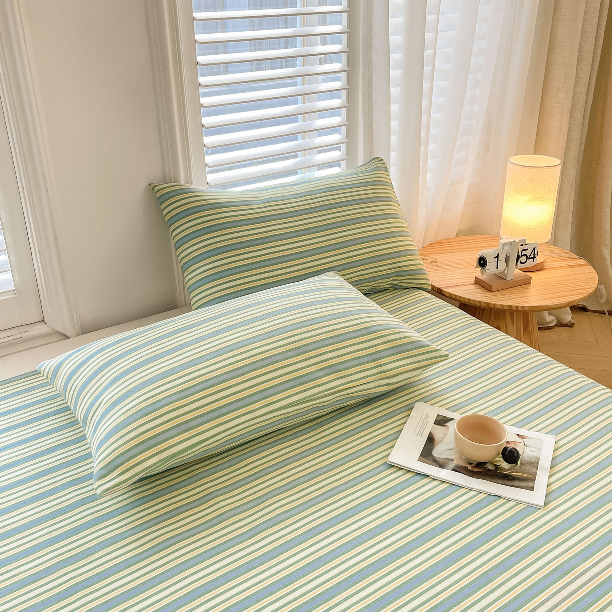 91家纺网 家纺一手货源 找家纺 美梦里 2025新款无印老粗布床单凉席席子 流年绿