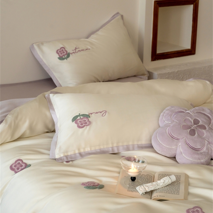 91家纺网 家纺一手货源 找家纺 FORTWO家纺原创设计（FOR TWO家纺） 2025新款60支兰精天丝毛巾绣四件套-断角款 心动