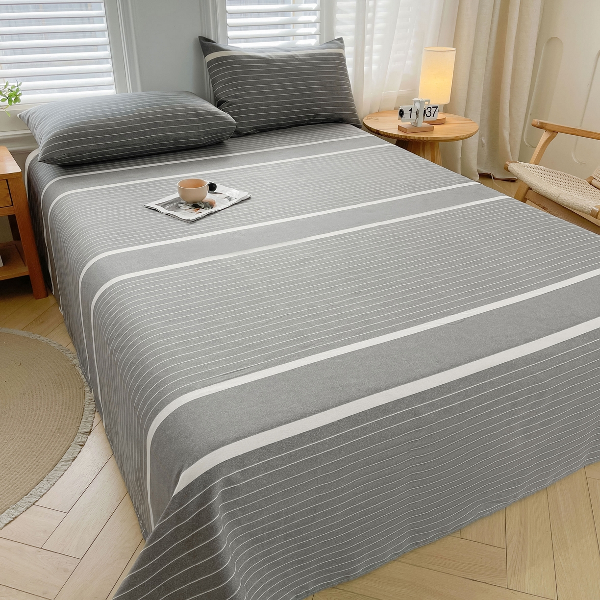 91家纺网 家纺一手货源 找家纺 美梦里 2025新款无印老粗布床单凉席席子 光阴灰