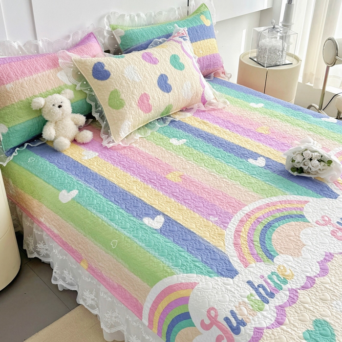 91家纺网 家纺一手货源 找家纺 添越 2024新款雪纺蕾丝款纯棉床盖四件套小彩虹