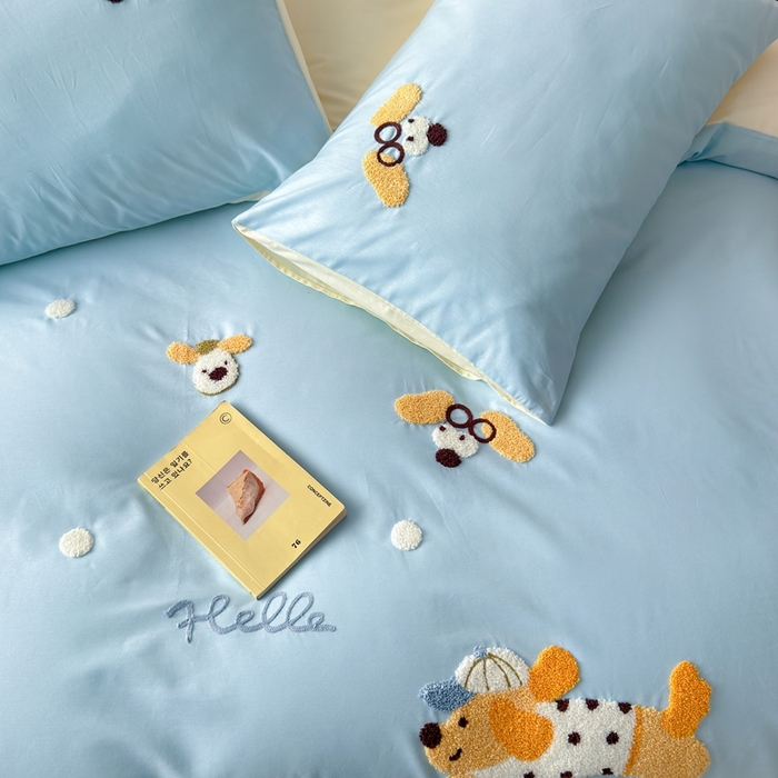 91家纺网 家纺一手货源 找家纺 （总）锦觅家纺 2025新款卡通小清新毛巾绣全棉纯棉四件套（大版定位花型）