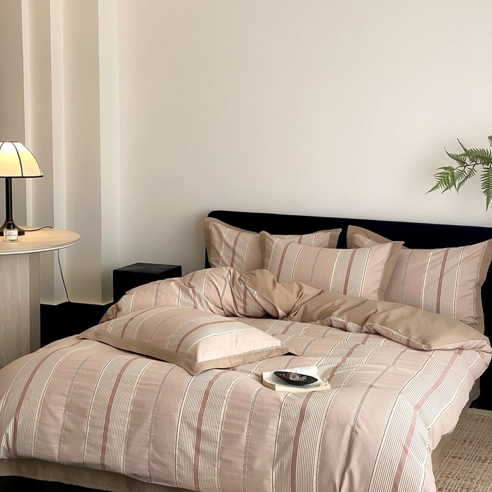 91家纺网 家纺一手货源 找家纺 旷野2025新款全棉纯棉色织空气层提花泡泡纱四件套 悉尼海岸-棕