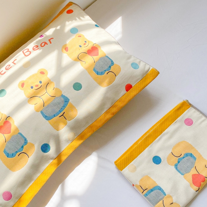 91家纺网 家纺一手货源 找家纺 美宜家 2025新款40*60儿童纯棉A类纱布枕巾乳胶专用高档枕巾 萌宠 一只