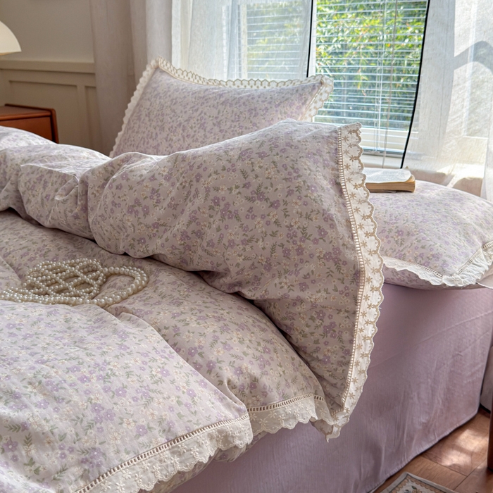 91家纺网 家纺一手货源 找家纺 曼之夏 2025新款A类全棉双层纱花边四件套 恩彩