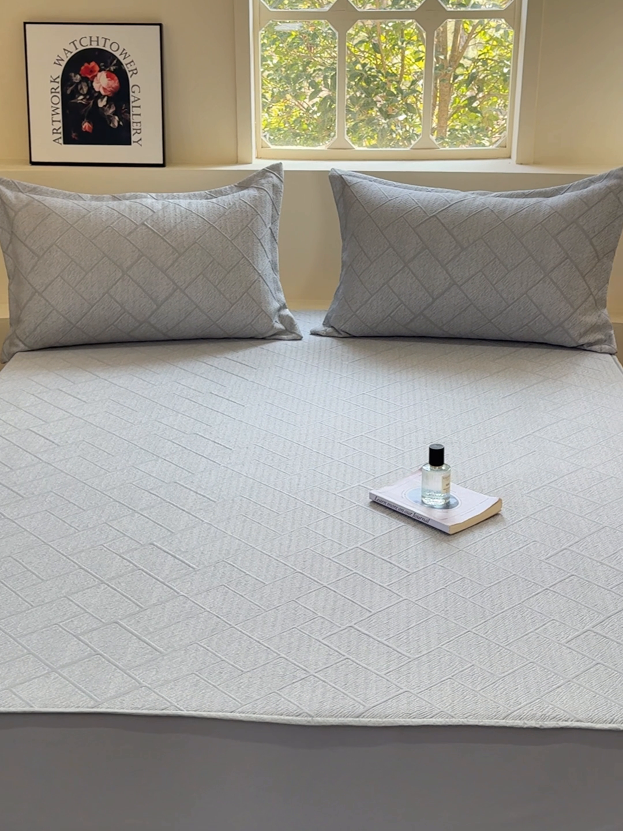 91家纺网 家纺一手货源 找家纺 棉生活家纺 2025新款高端款冰离子超软按摩凉席 方格-灰-床笠款