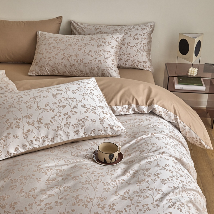 91家纺网 家纺一手货源 找家纺 琪格格纺织  2025新款色织天丝棉提花四件套 春絮-咖