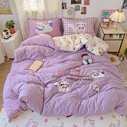 一霖家纺 2025新款高克重云朵棉数码印花＋毛巾绣四件套