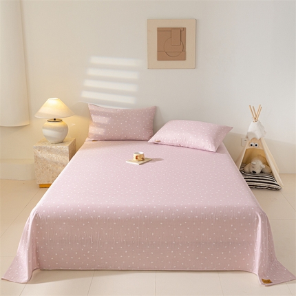 91家纺网 家纺一手货源 找家纺 2025新款云感皱皱纱印花床单 蝴蝶结-肉粉