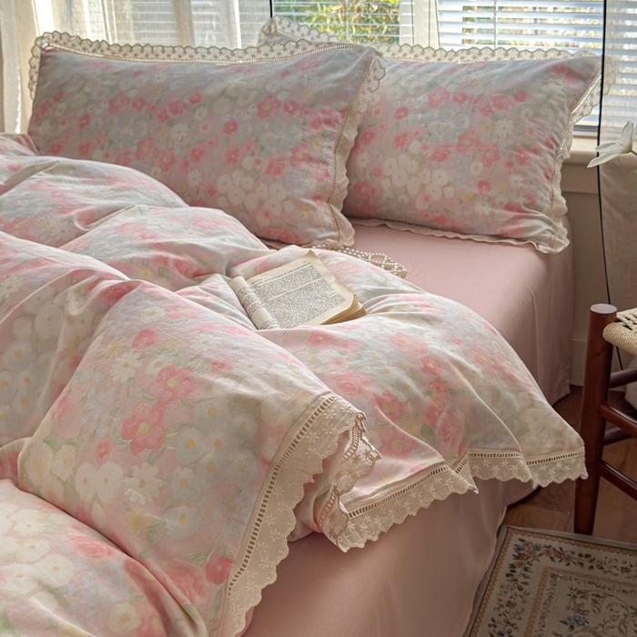 91家纺网 家纺一手货源 找家纺 （总）曼之夏 2025新款A类全棉双层纱花边四件套