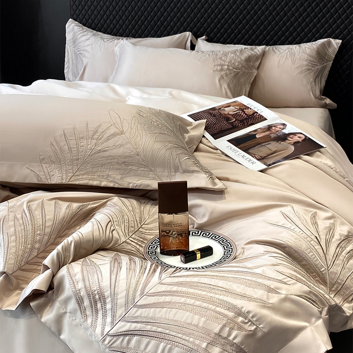 91家纺网 家纺一手货源 找家纺 优悦 2025新款冰丝简奢绣花四件套 流光岁月-香槟