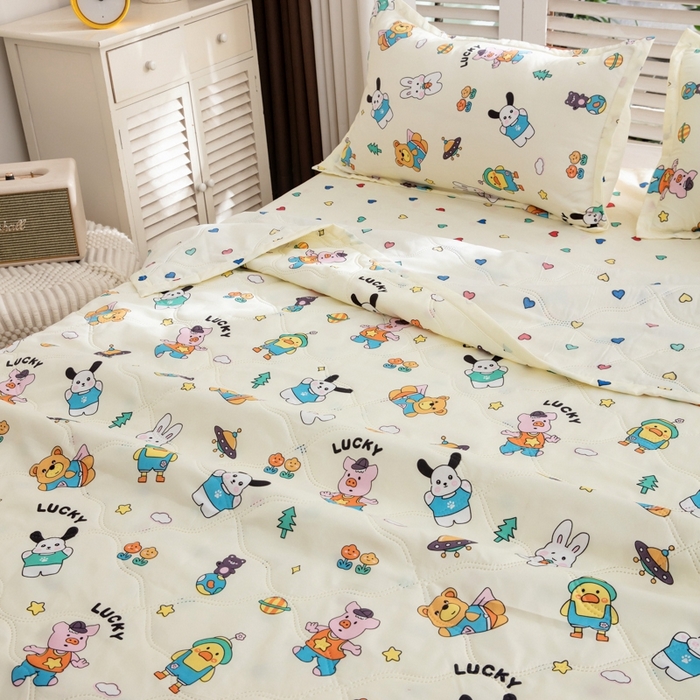 91家纺网 家纺一手货源 找家纺 乐居坊2025新款亲肤舒适印花芦荟棉夏凉被四件套 动物狂欢