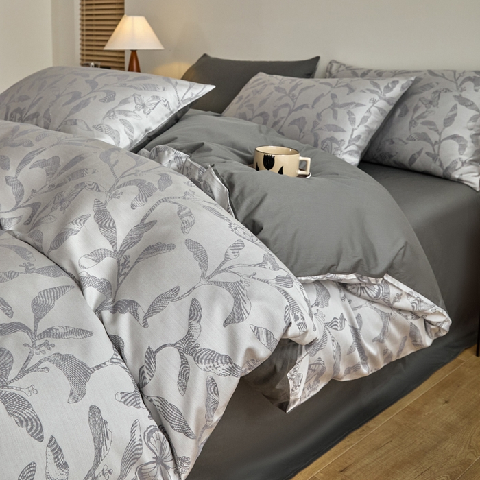 91家纺网 家纺一手货源 找家纺 琪格格纺织  2025新款色织天丝棉提花四件套 初叶