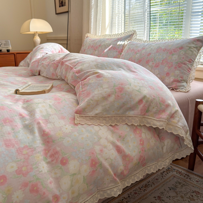 91家纺网 家纺一手货源 找家纺 （总）曼之夏 2025新款A类全棉双层纱花边四件套