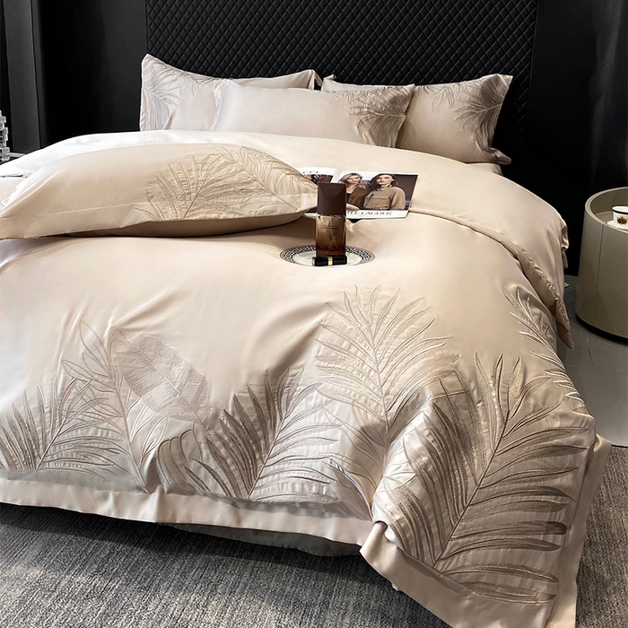 91家纺网 家纺一手货源 找家纺 优悦 2025新款冰丝简奢绣花四件套 流光岁月-香槟