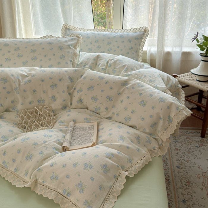 91家纺网 家纺一手货源 找家纺 曼之夏 2025新款A类全棉双层纱花边四件套 观夏